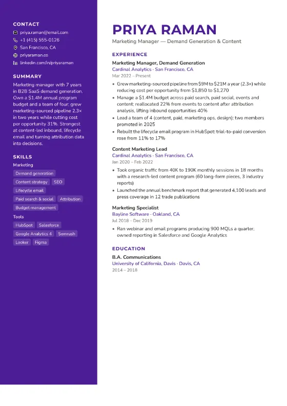 Marketing Manager resume example