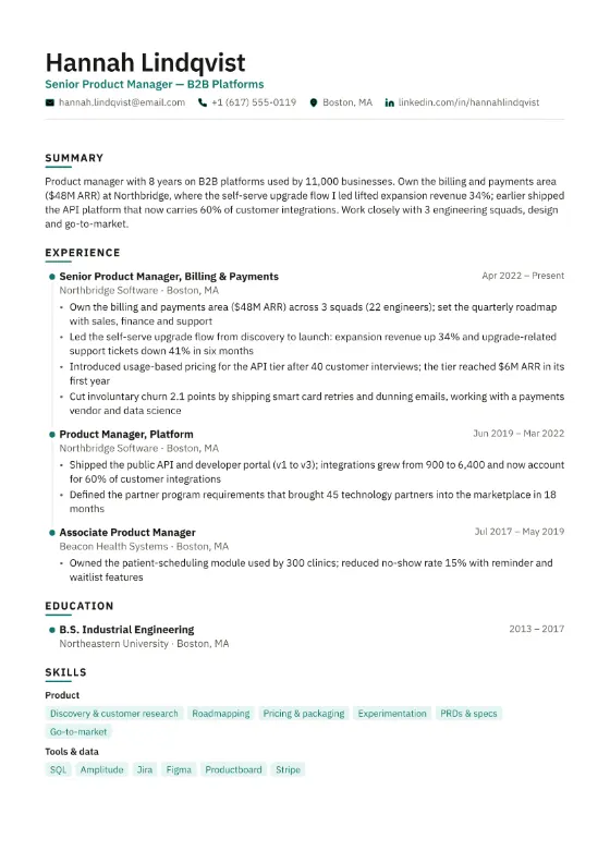 Product Manager resume example