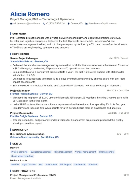 Project Manager resume example
