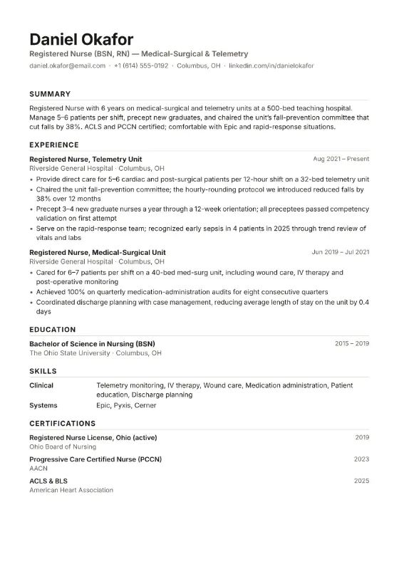 Registered Nurse resume example