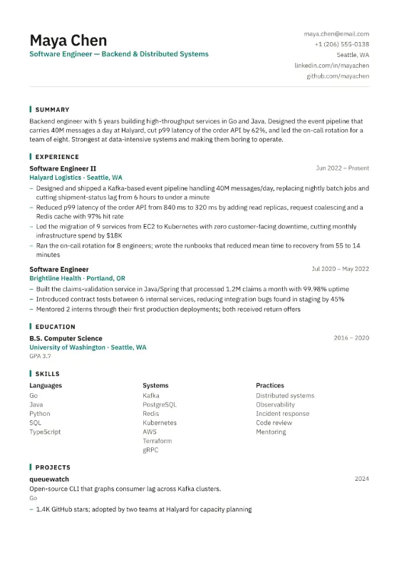 Software Engineer resume example