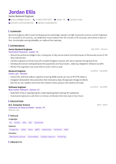Vector resume template, first page