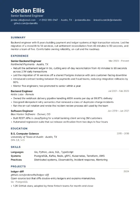 Chapel resume template, first page