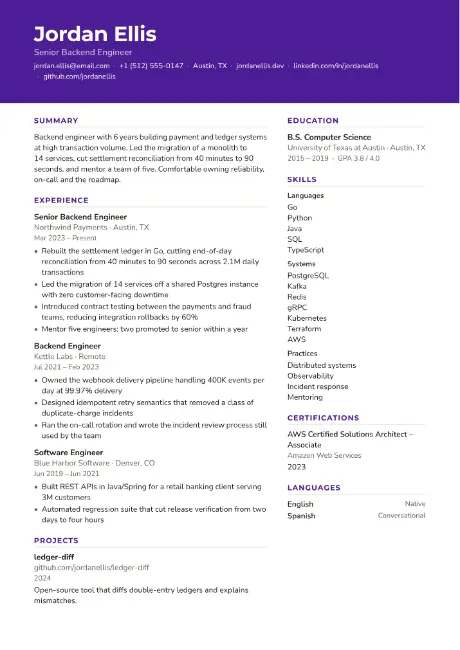 Column resume template