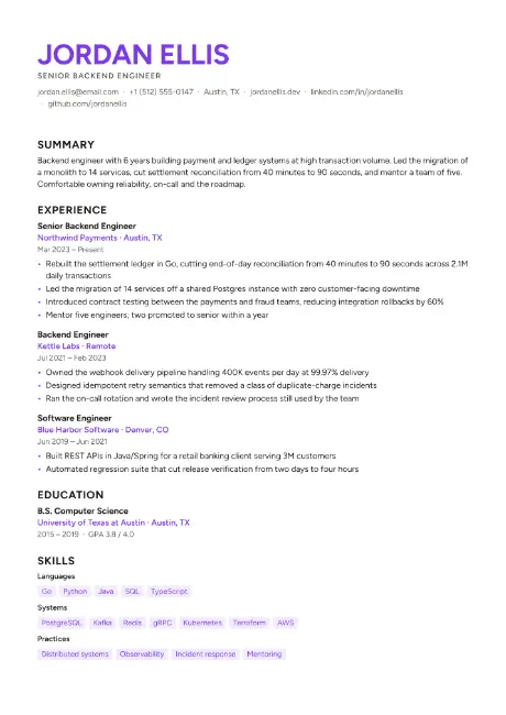 Saffron resume template, first page