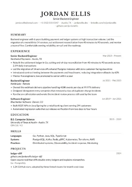 Windsor resume template, first page