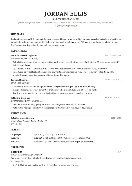Oxford resume template, first page