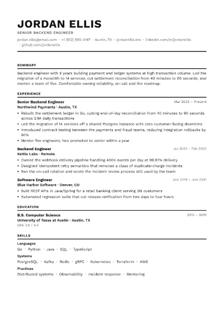 Monochrome resume template