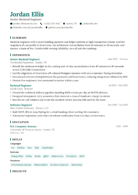Quarto resume template, first page