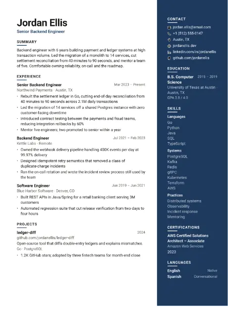 Bracket resume template, first page