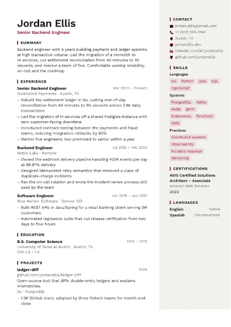 Beacon resume template, first page