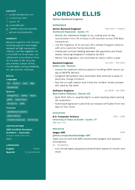 Studio resume template