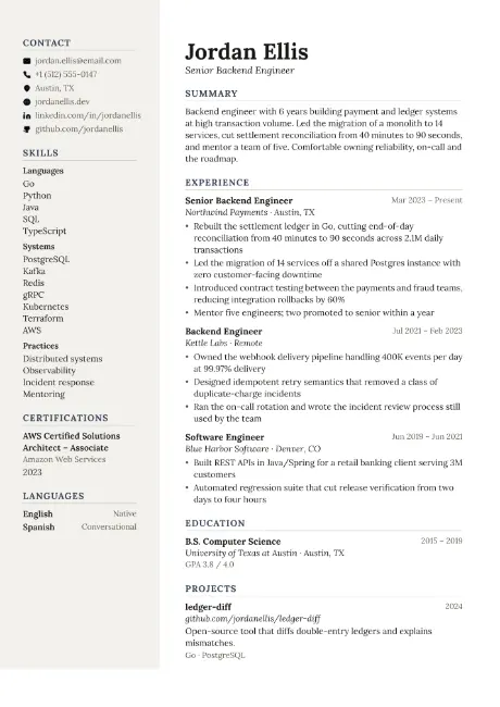 Estate resume template, first page