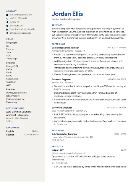 Sidebar Light resume template