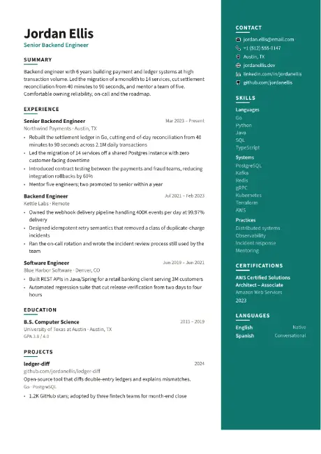 Sidebar Right resume template