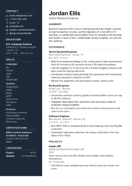 Sidebar resume template
