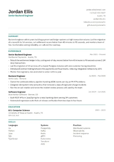 Basic resume template, first page