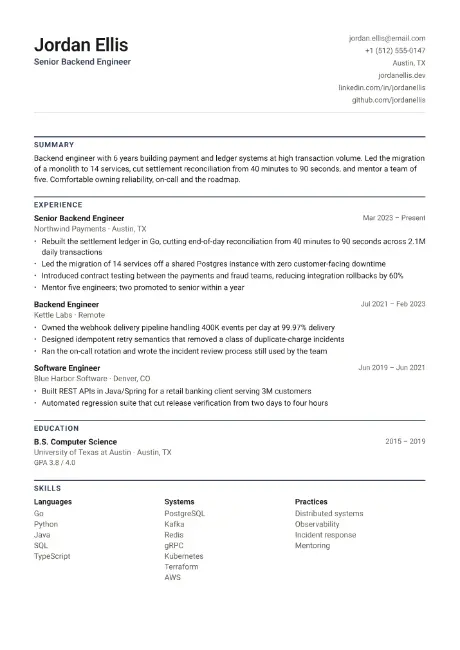 Even resume template, first page