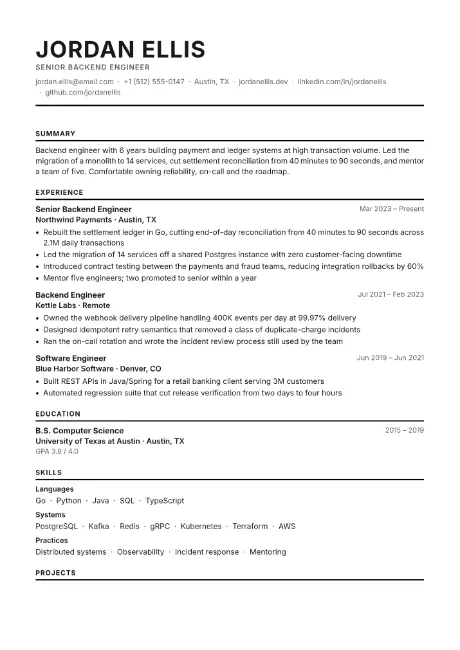 Level resume template, first page