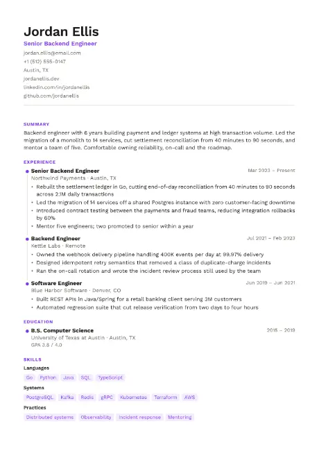 Loop resume template, first page